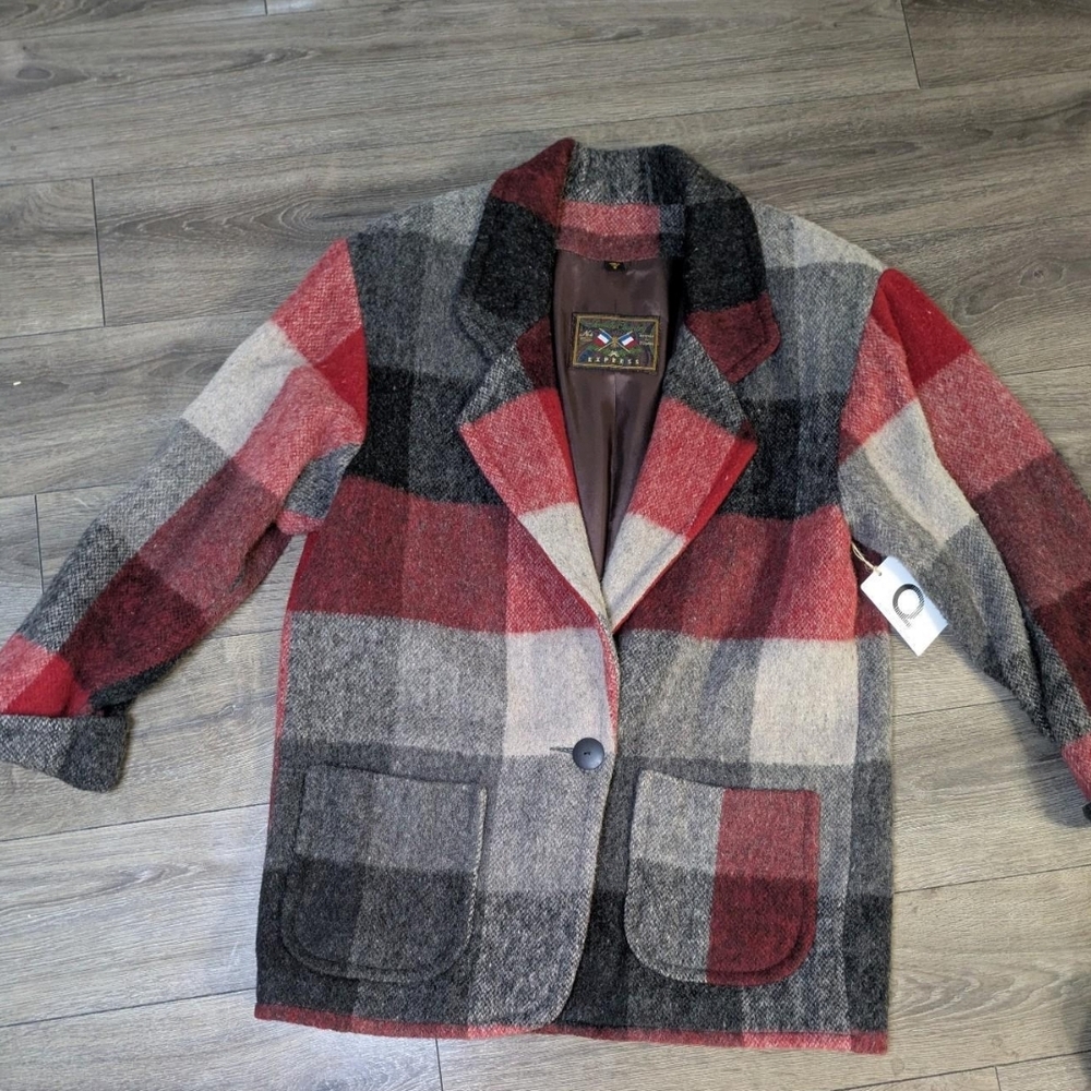 Express Checkered Wool Jacket in Red and Gray